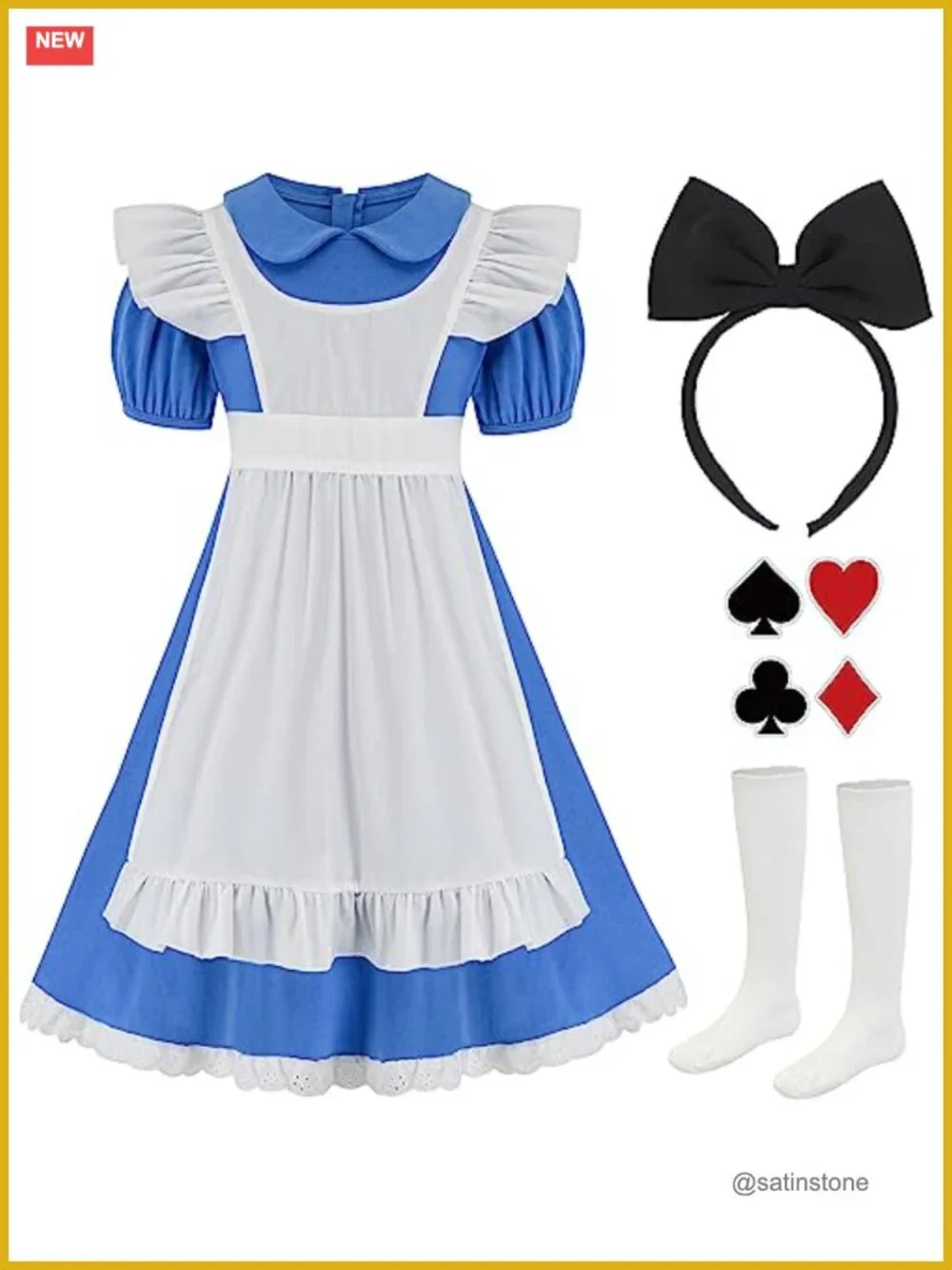 Girls Halloween Costume Dress Set with Apron Headband Socks